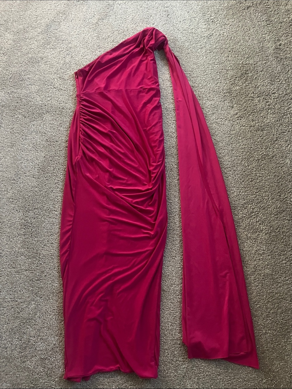 One-Shoulder Midi Dress in Fuchsia Pink